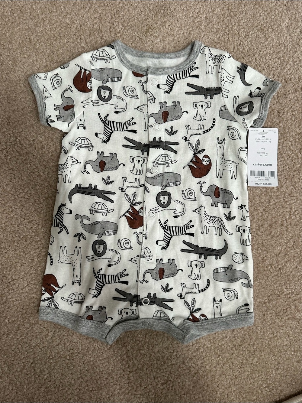 Carter's Animal Print Short-Sleeve Romper Baby 3m